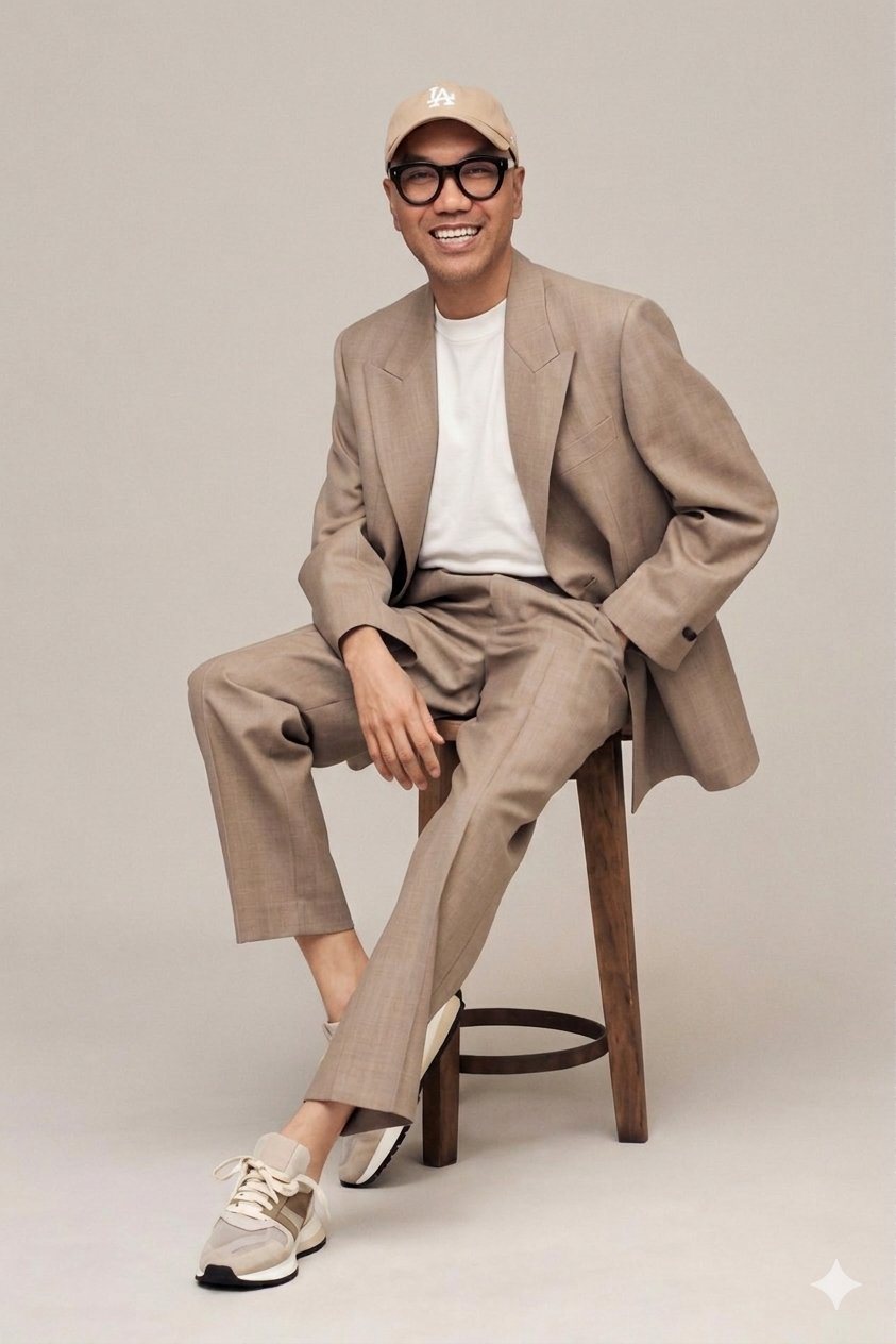 Vincent Calip, seated, smiling